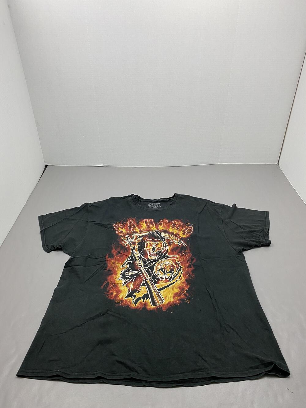 Sons Of Anarchy Shirt Mens 2XL Black Grim Reaper Flame Graphic Cotton Jersey